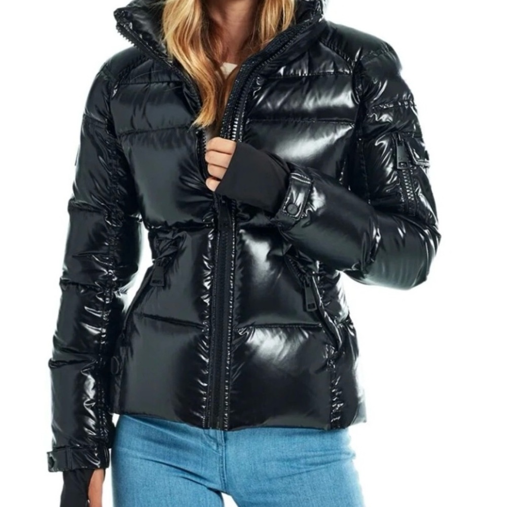 SAM. Freestyle Shiny Black Quilted Puffer Jacket, Size Large